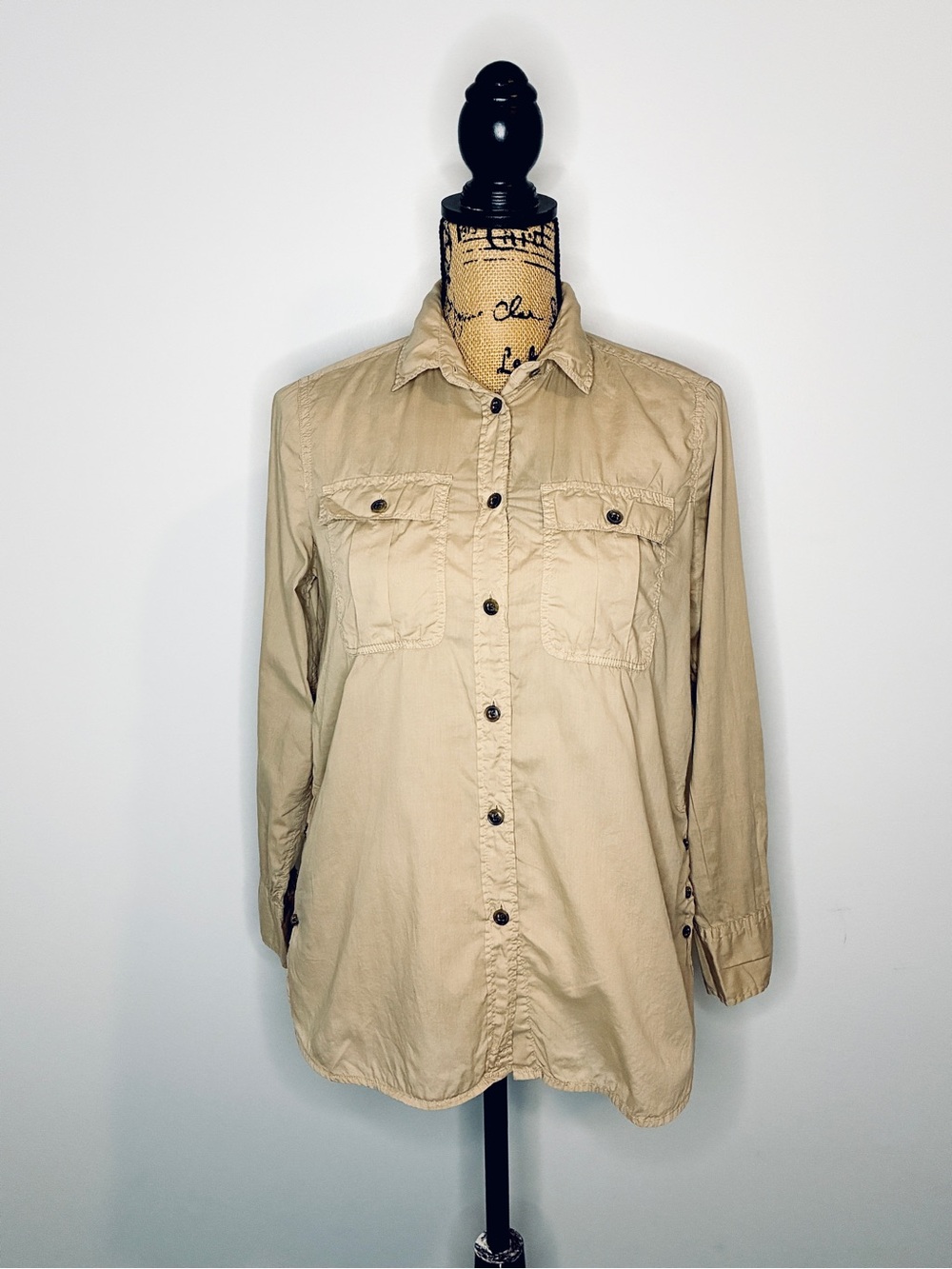 J. Crew Khaki Cotton Button-Front Long Cuffed Sleeved Shirt